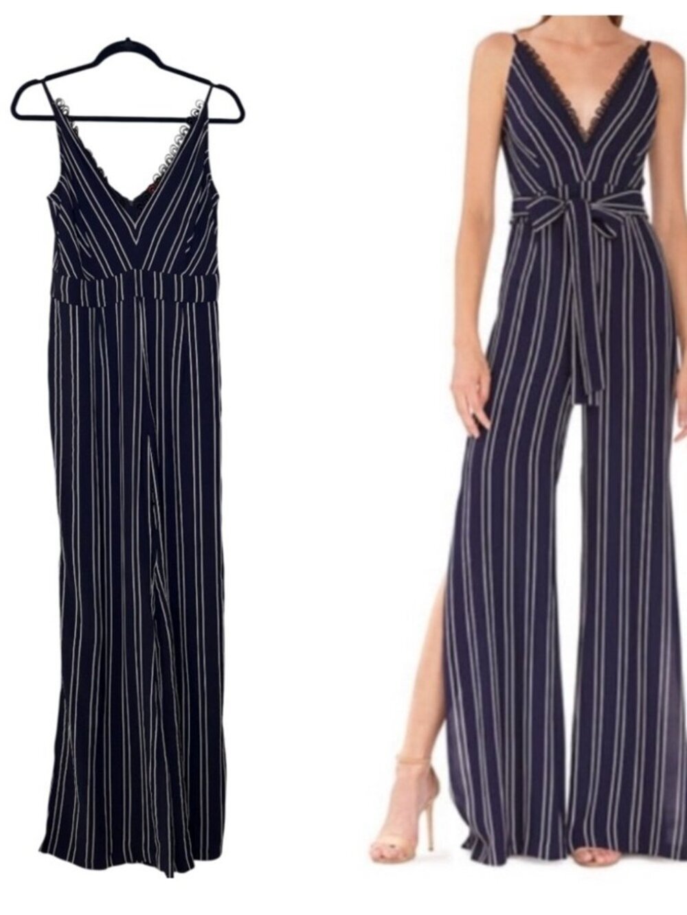 Monique Lhuillier Navy and White Strapless Jumpsuit NEW WITH TAGS